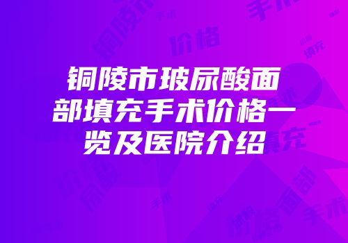 铜陵市玻尿酸面部填充手术价格一览及医院介绍
