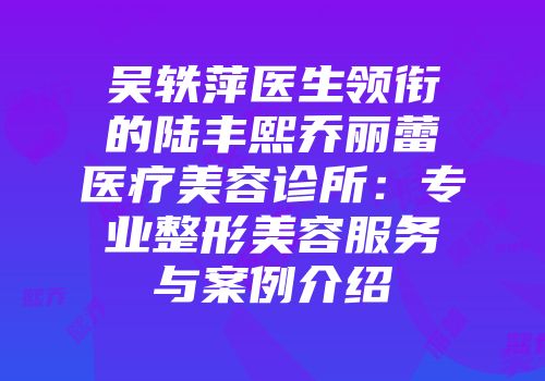 吴轶萍医生领衔的陆丰熙乔丽蕾医疗美容诊所：专业整形美容服务与案例介绍