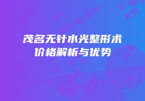 茂名无针水光整形术价格解析与优势