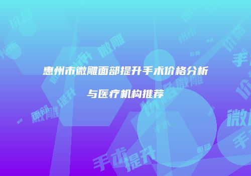惠州市微雕面部提升手术价格分析与医疗机构推荐
