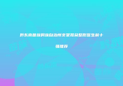 黔东南苗族侗族自治州支架耳朵整形医生前十强推荐