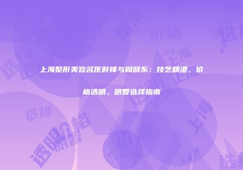 上海整形美容名医时锋与周晓东：技艺精湛，价格透明，明智选择指南