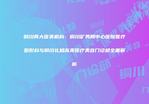 铜川两大医美机构：铜川矿务局中心医院医疗整形科与铜川礼知高美医疗美容门诊部全面解析