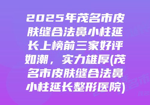 2025年茂名市皮肤缝合法鼻小柱延长上榜前三家好评如潮，实力雄厚(茂名市皮肤缝合法鼻小柱延长整形医院)