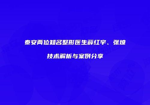 泰安两位知名整形医生薛红宇、张燎技术解析与案例分享