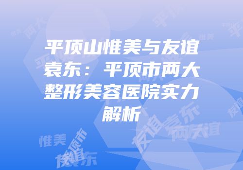 平顶山惟美与友谊袁东：平顶市两大整形美容医院实力解析
