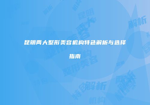 昆明两大整形美容机构特色解析与选择指南