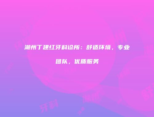 湖州丁建红牙科诊所：舒适环境，专业团队，优质服务