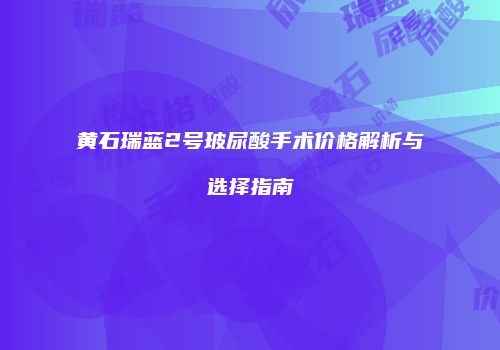 黄石瑞蓝2号玻尿酸手术价格解析与选择指南
