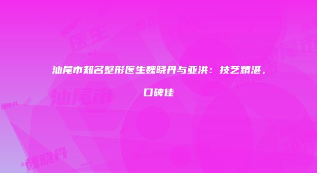 汕尾市知名整形医生魏晓丹与亚洪：技艺精湛，口碑佳