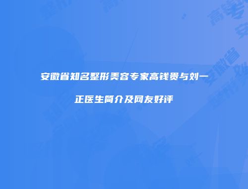安徽省知名整形美容专家高钱贵与刘一正医生简介及网友好评