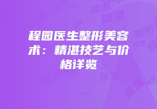程园医生整形美容术：精湛技艺与价格详览