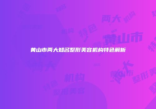 黄山市两大知名整形美容机构特色解析