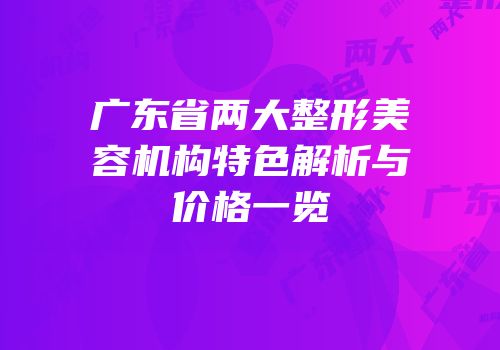 广东省两大整形美容机构特色解析与价格一览