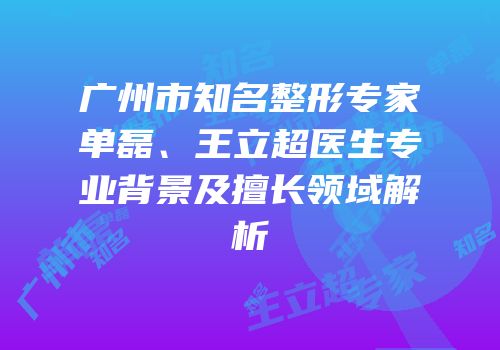 广州市知名整形专家单磊、王立超医生专业背景及擅长领域解析