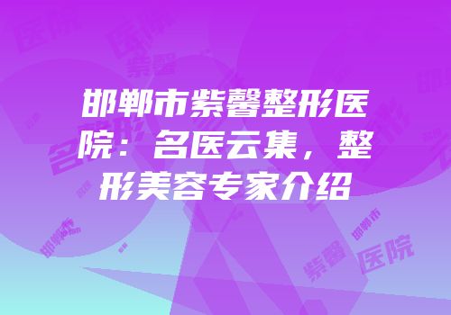 邯郸市紫馨整形医院：名医云集，整形美容专家介绍