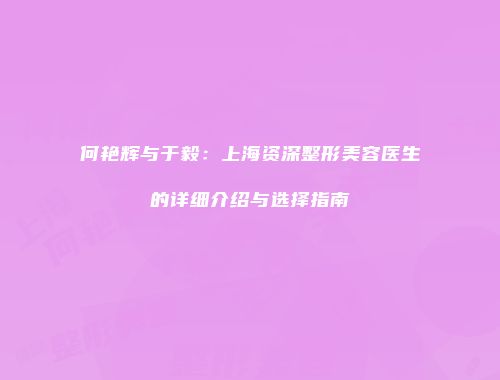 何艳辉与于毅：上海资深整形美容医生的详细介绍与选择指南