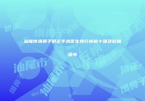 汕尾市塌鼻子矫正手术医生排行榜前十强及价格参考
