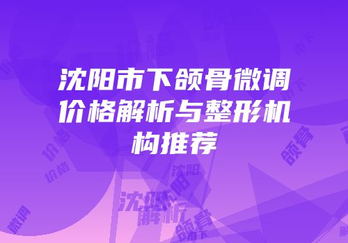 沈阳市下颌骨微调价格解析与整形机构推荐