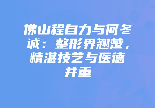 佛山程自力与何冬诚：整形界翘楚，精湛技艺与医德并重