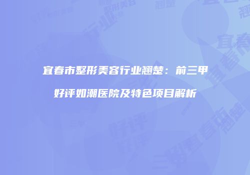 宜春市整形美容行业翘楚：前三甲好评如潮医院及特色项目解析