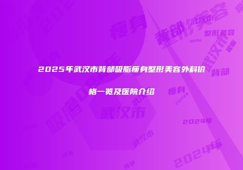 2025年武汉市背部吸脂瘦身整形美容外科价格一览及医院介绍