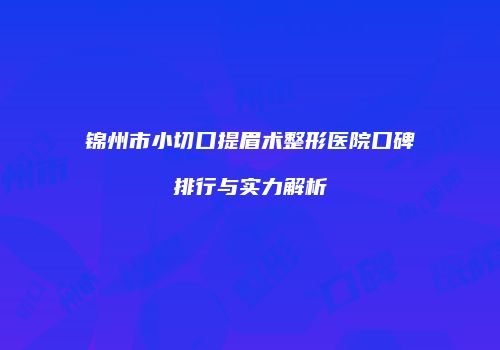 锦州市小切口提眉术整形医院口碑排行与实力解析