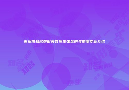 惠州市知名整形美容医生张金明与邵刚专业介绍