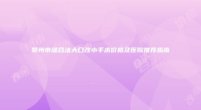 鄂州市缝合法大口改小手术价格及医院推荐指南