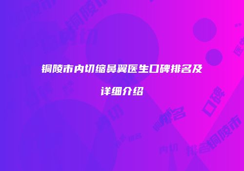 铜陵市内切缩鼻翼医生口碑排名及详细介绍